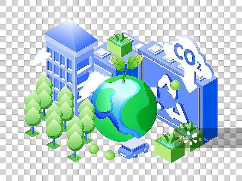 低碳排放绿色经济环保2.5D元素图片素材