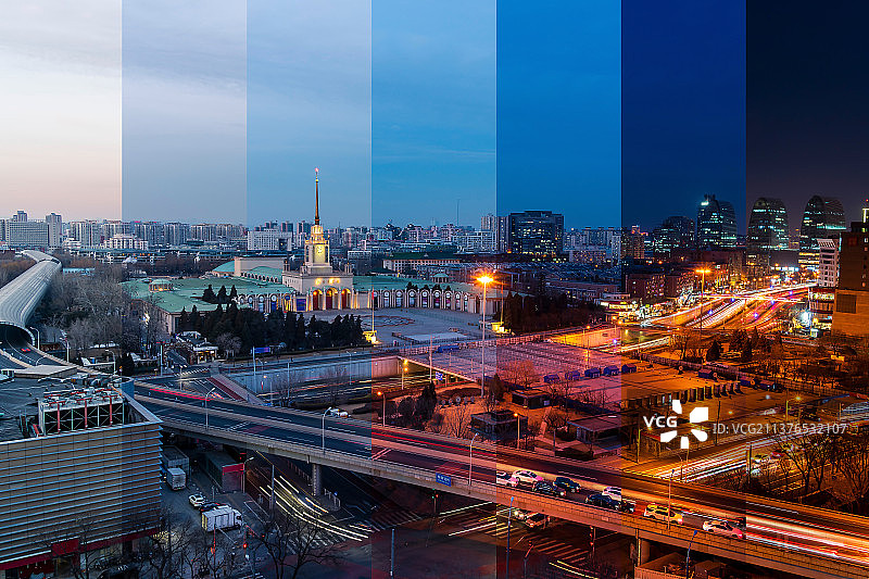 北京西直门立交桥日转夜时间切片图片素材