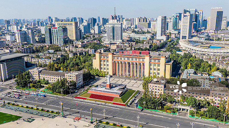 成都天府广场-四川科技馆航拍图片素材