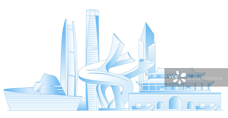 东莞城市地标建筑群矢量插画图片素材