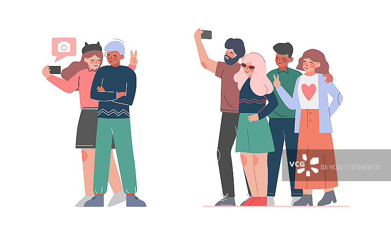 朋友们用智能手机自拍图片素材