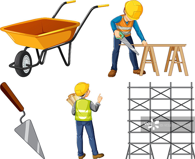 建筑工人与工具套装图片素材