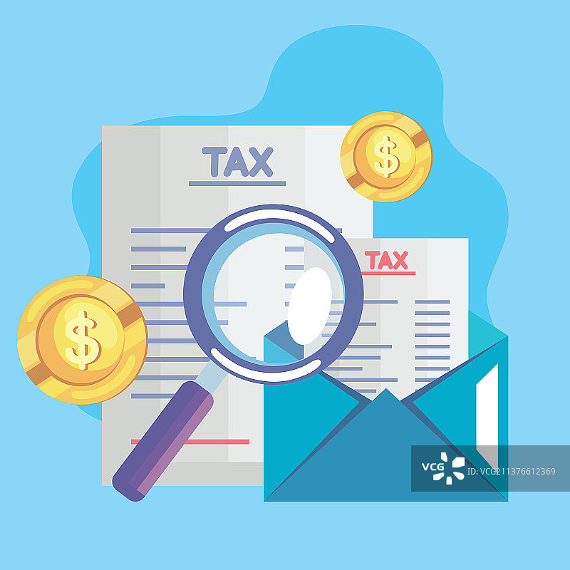 税务文件和放大镜图片素材