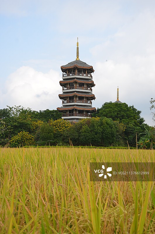 五彩田园连理塔图片素材