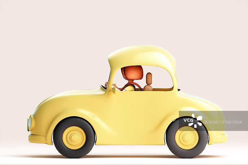 3D渲染的可爱女司机与汽车图片素材