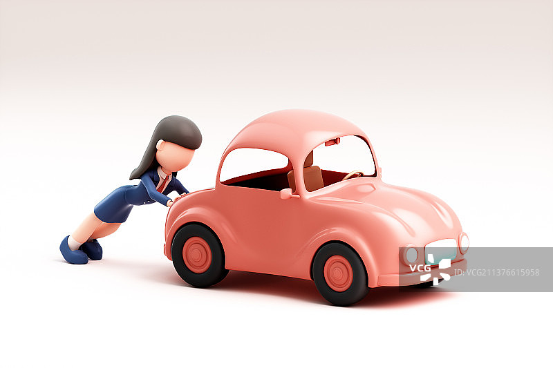 3D渲染的可爱女司机与汽车图片素材