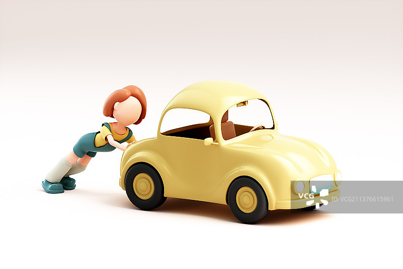 3D渲染的可爱女司机与汽车图片素材