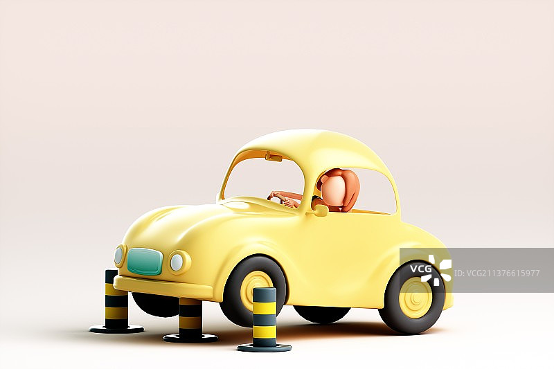 3D渲染的可爱女司机与汽车图片素材