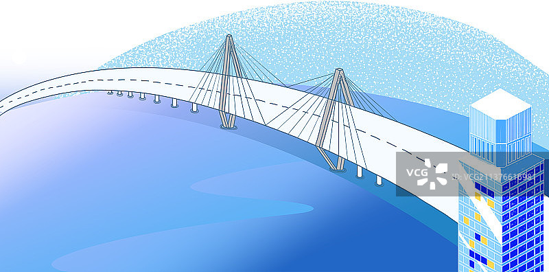 现代城市桥梁建筑大湾区跨海大桥大海经济建设国家实力插画图片素材