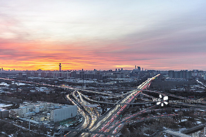 北京上清桥瞭望塔朝霞图片素材