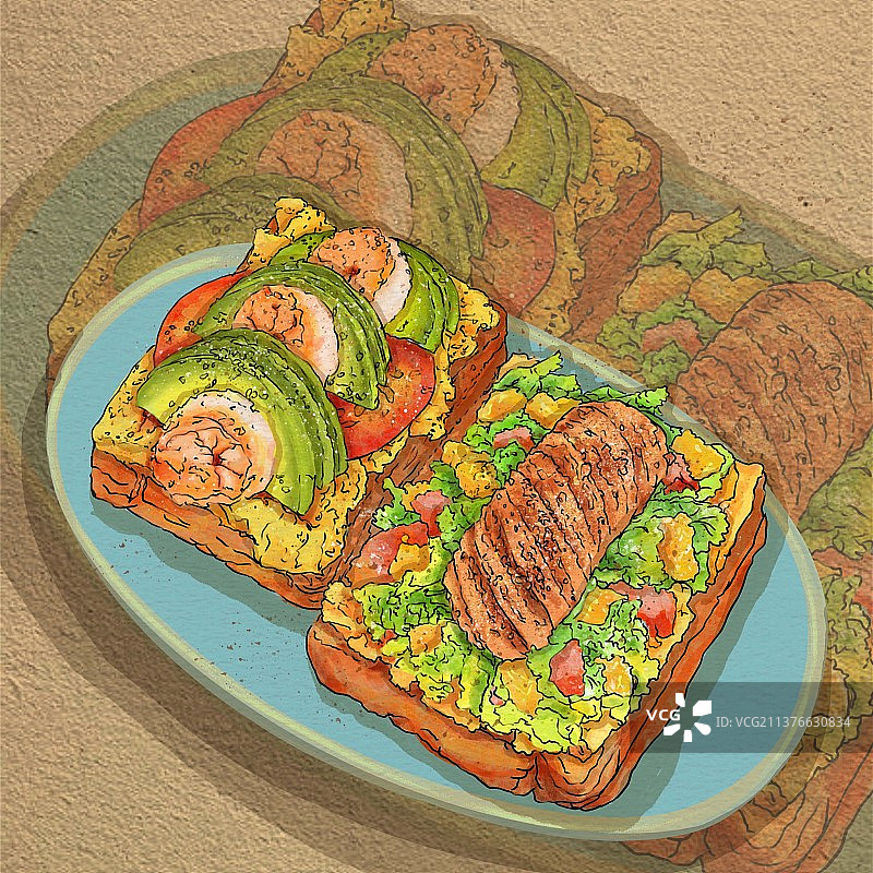 盘子你的早餐日系美食披萨汉堡面包图片素材