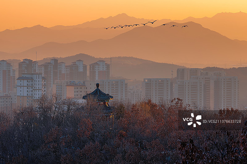 凤凰山夕阳映辉图片素材