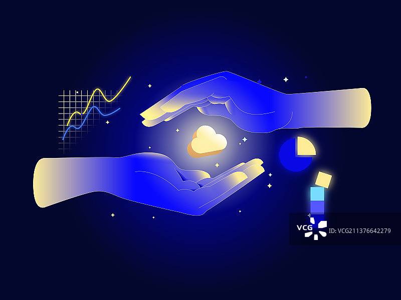 科学技术云计算云储存手概念矢量扁平渐变插画图片素材