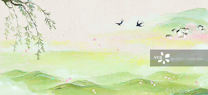 春天的风景插画图片素材
