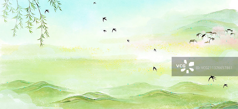 春天的风景插画图片素材