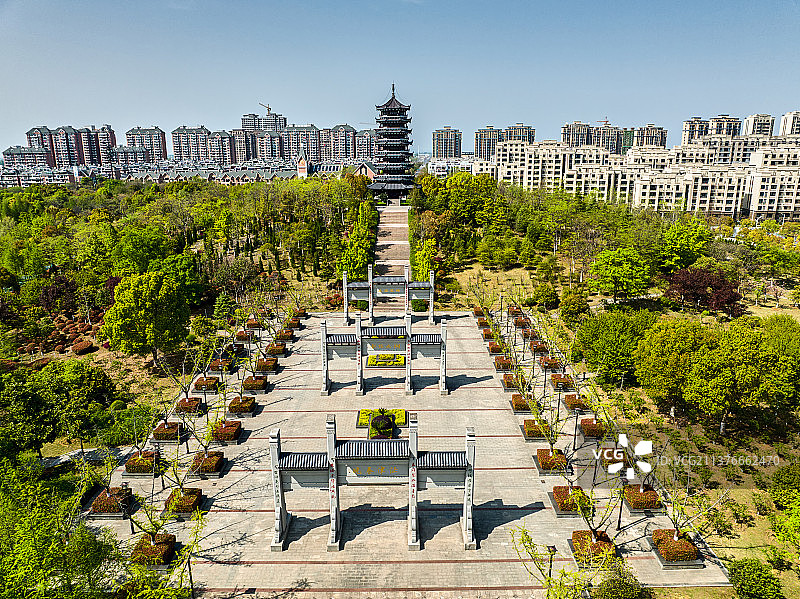 芜湖市湾沚区东湖公园航拍图片素材