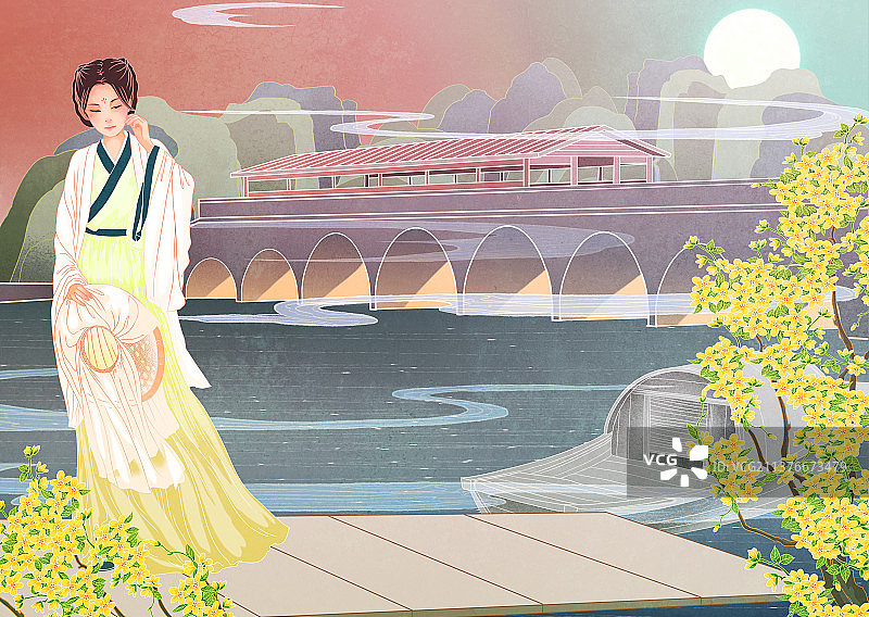 中国国潮国风新中式古代汉服少女美女插画图片素材