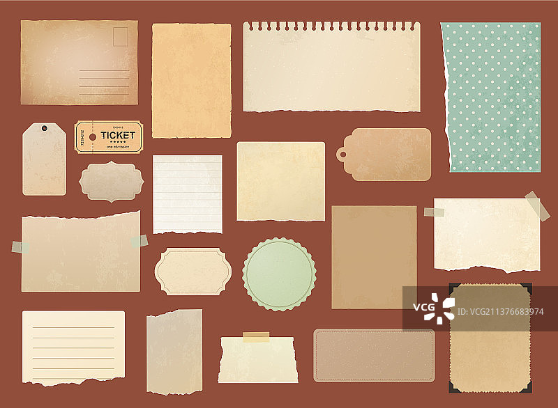 复古剪贴簿撕纸明信片便签图片素材