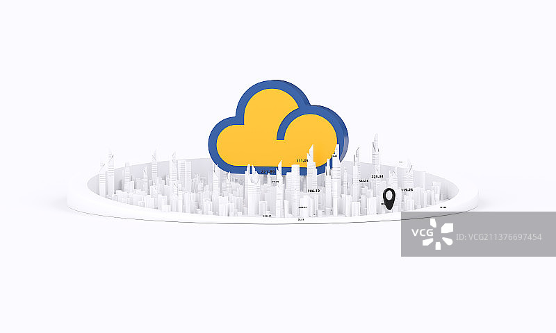 3D渲染云网络城市概念插图图片素材