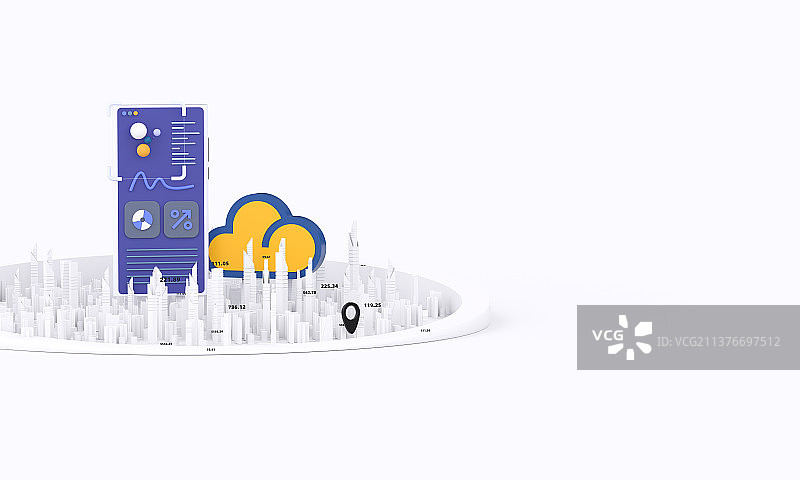 3D渲染云网络城市概念插图图片素材
