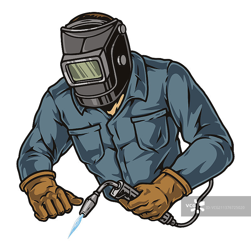 戴钢面罩的焊工使用焊枪图片素材