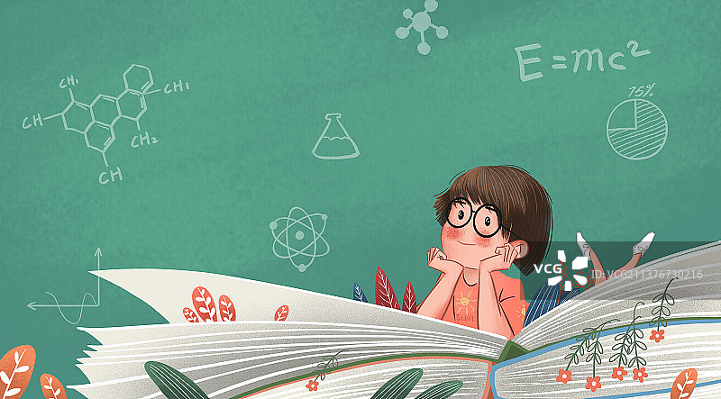 趴在书上的女孩图片素材