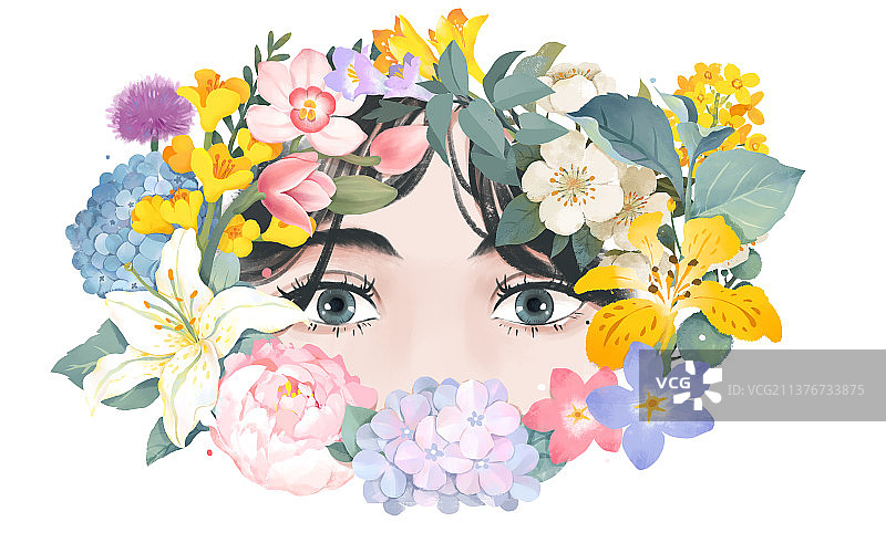 女孩与鲜花图片素材