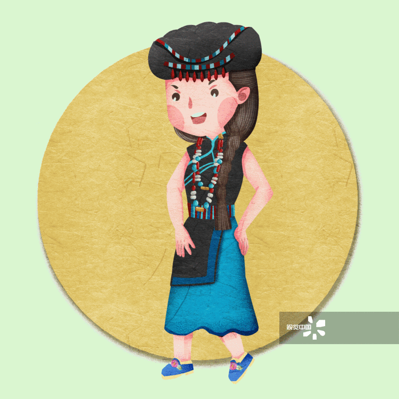 中国五十六个民族普米族人物插画-GIF动图图片素材
