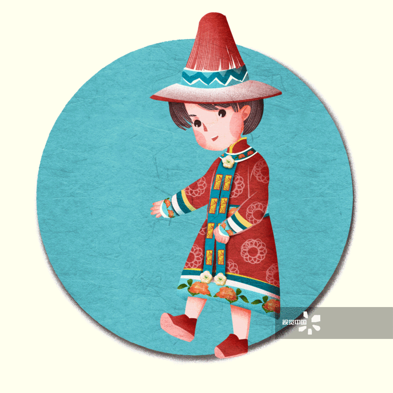 中国五十六个民族裕固族人物插画-GIF动图图片素材