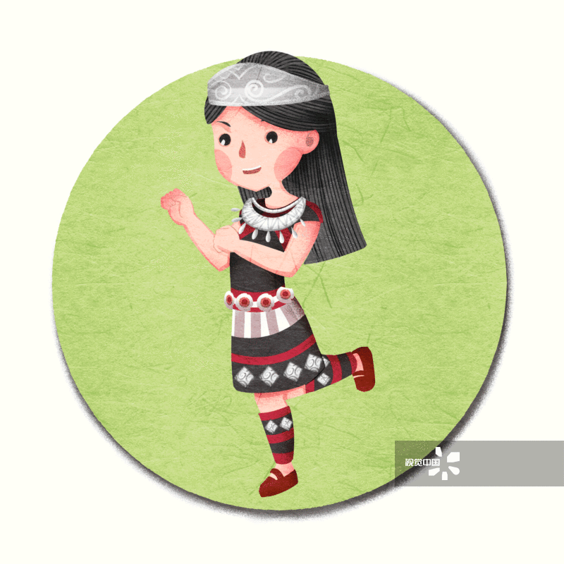 中国五十六个民族佤族人物插画-GIF动图图片素材