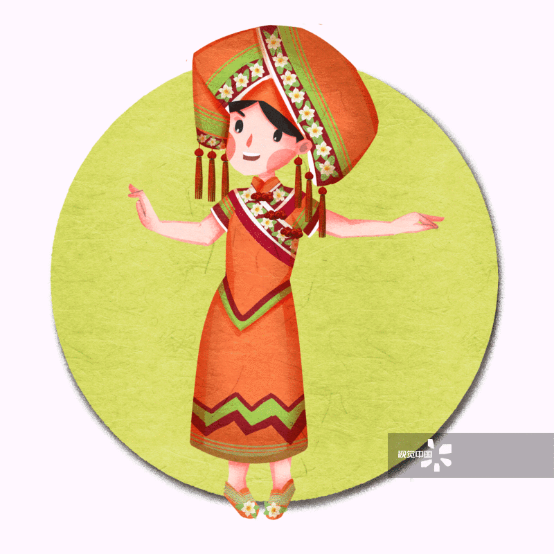 中国五十六个民族壮族人物插画-GIF动图图片素材