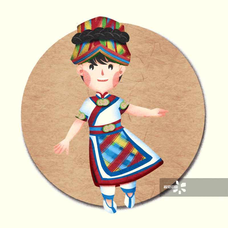 中国五十六个民族羌族人物插画-GIF动图图片素材