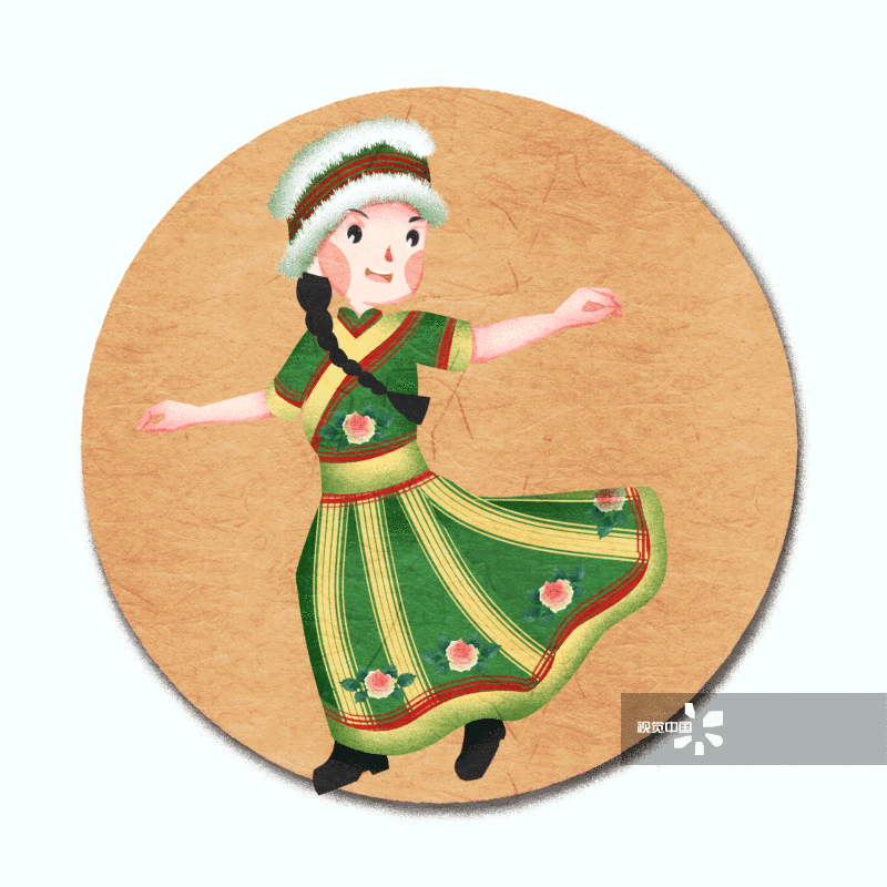 中国五十六个民族赫哲族人物插画-GIF动图图片素材