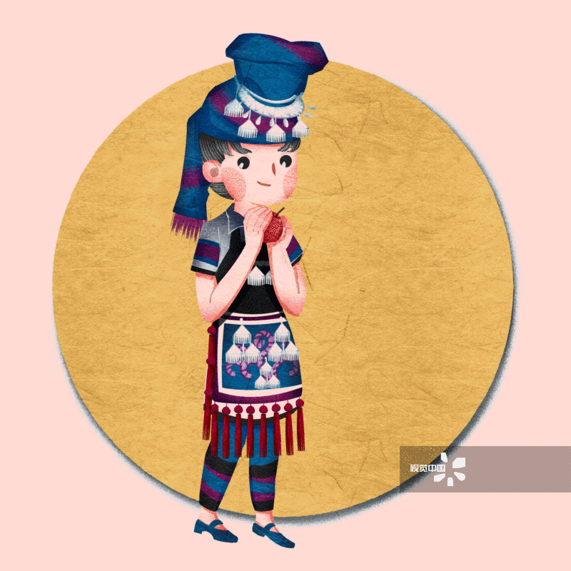 中国五十六个民族哈尼族人物插画-GIF动图图片素材
