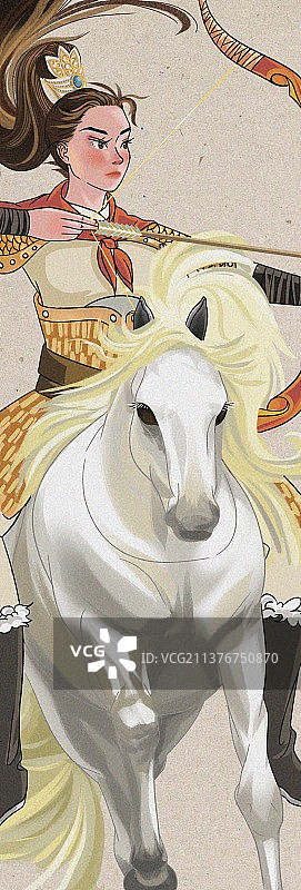 古代女子花木兰骑马射箭 古风插画图片素材