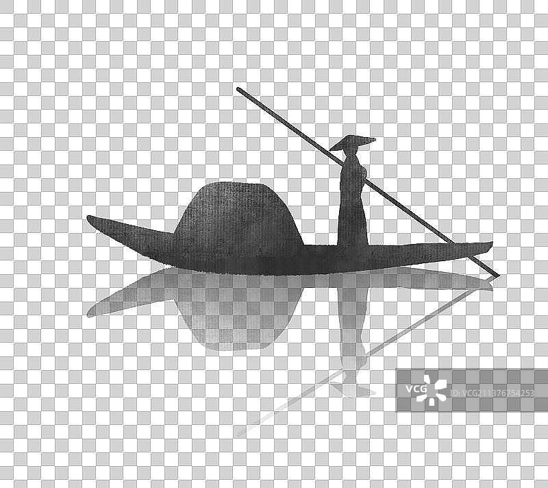 水墨船渔夫素材图片素材