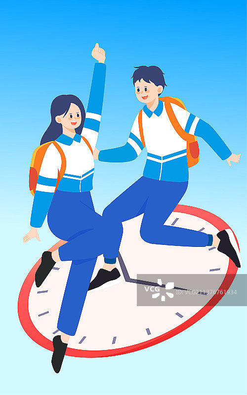 高考倒计时学生欢乐跳跃插画考试加油海报图片素材