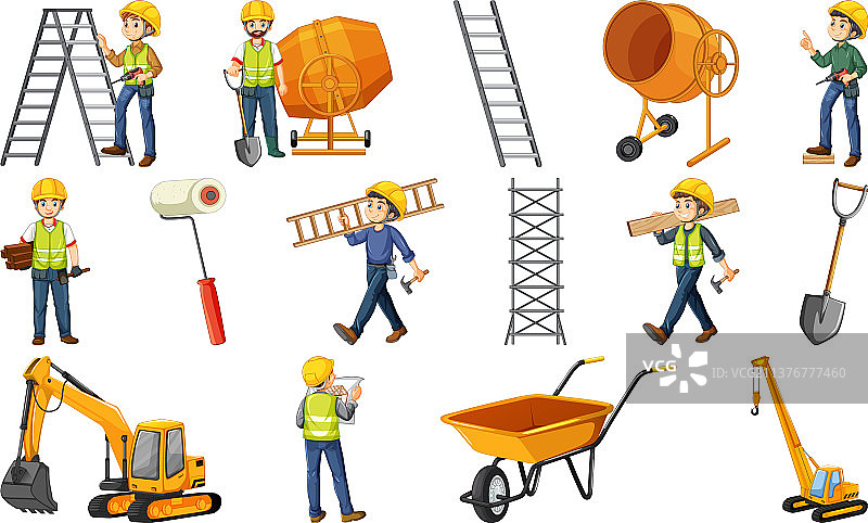 在建筑工地使用工具的人们图片素材