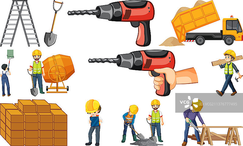 在建筑工地使用工具的人们图片素材