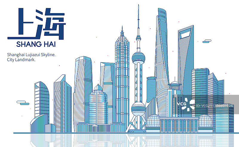 上海城市天际线建筑群矢量插画图片素材