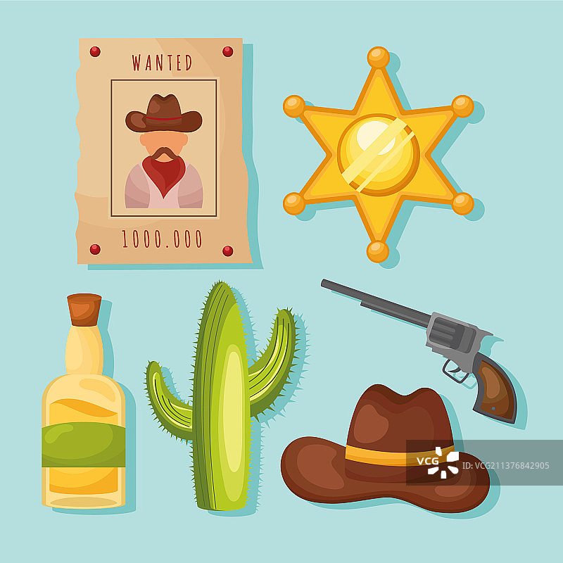 六个狂野西部图标图片素材