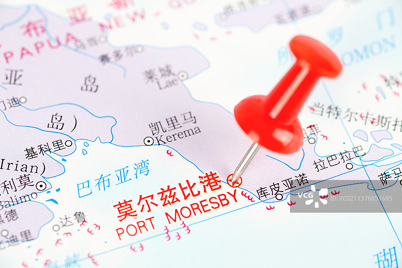 地图上被标注的巴布亚新几内亚首都莫尔兹比港图片素材