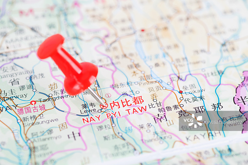 缅甸首都内比都在地图上的位置图片素材