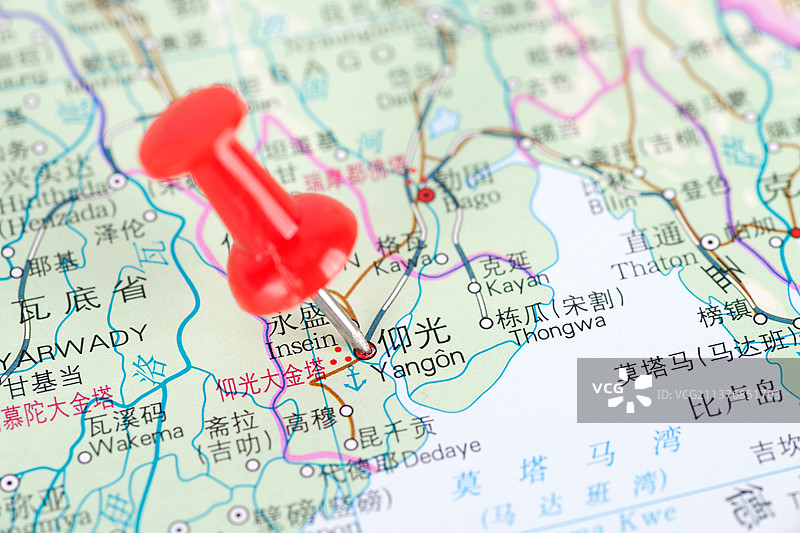缅甸城市仰光在地图上的位置图片素材