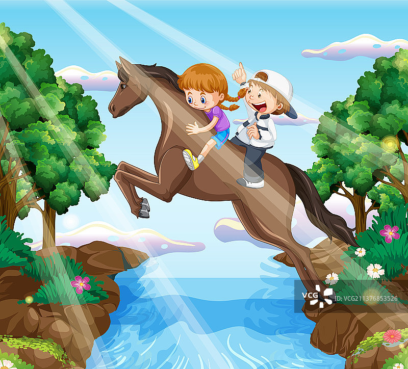 女孩和朋友骑马场景图片素材