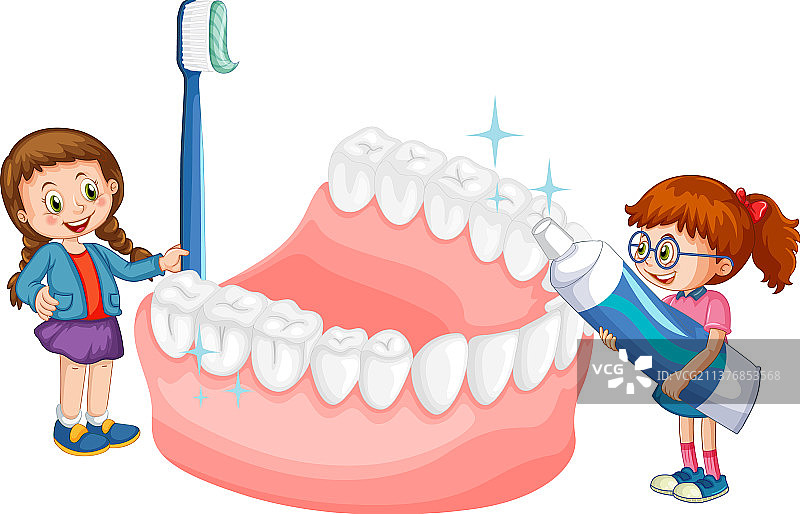 快乐的孩子们用牙刷刷牙图片素材