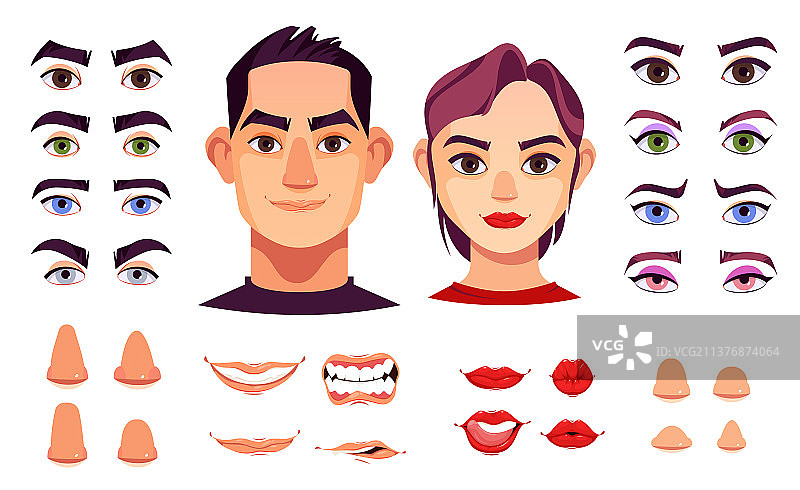 男女面部构造元素图片素材
