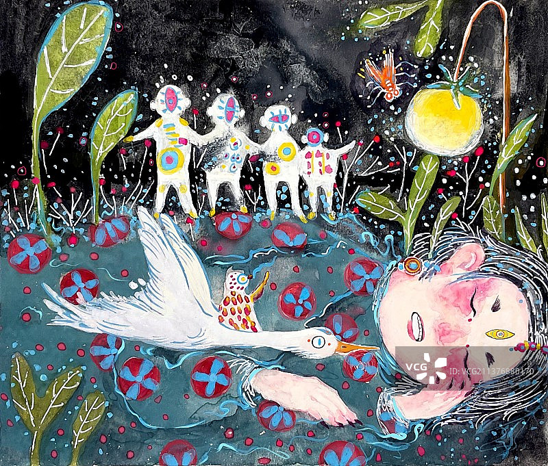 插画-酣睡小妖图片素材