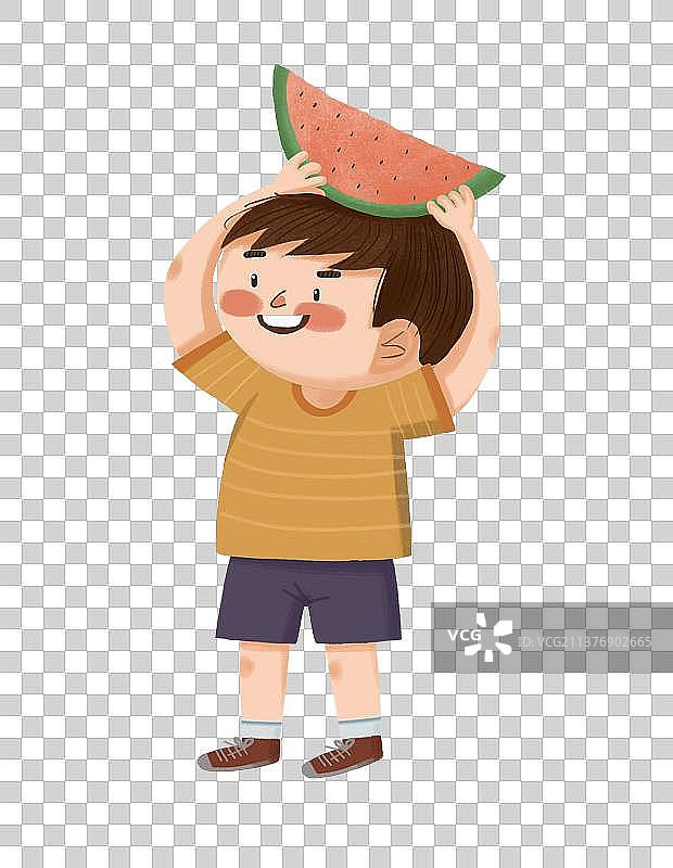头顶西瓜的男孩图片素材
