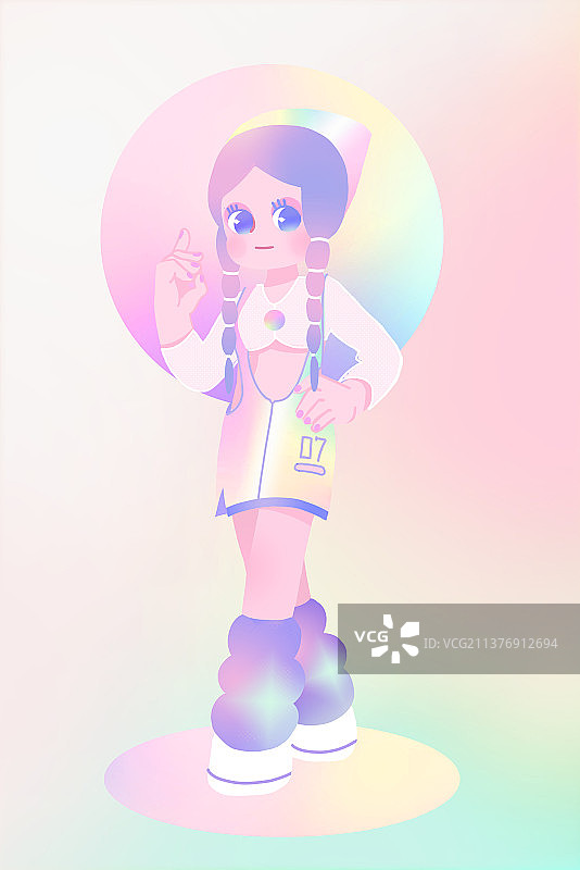 赛博朋克梦幻粉色机器人少女q版科幻科技姿势正面图片素材